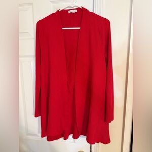 New York & Company Open Front Red Ribbed Cardigan